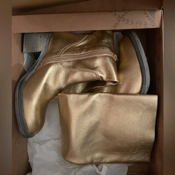 Gold leather FREE PEOPLE boots knee high - Picture 2 of 9